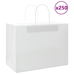 vidaXL Paper Bags 250 pcs with Handles Brown 21x11x36 cm Paper Grocery Bag - white, 32 x 17 x 25 cm