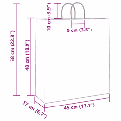 vidaXL Paper Bags 250 pcs with Handles Brown 21x11x36 cm Paper Grocery Bag - white, 45 x 17 x 48 cm - Additional view 3