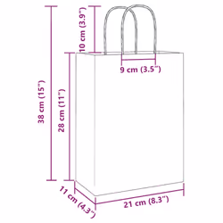 vidaXL Paper Bags 50 pcs with Handles Yellow 26x17x25 cm Paper Grocery Bag - black, 22 x 11 x 28 cm/ 50 pcs