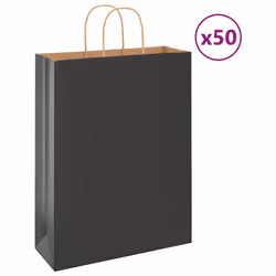 vidaXL Paper Bags 50 pcs with Handles Brown 15x8x21 cm Grocery Paper Gift Bag - black, 32 x 12 x 42 cm