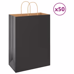vidaXL Paper Bags 50 pcs with Handles Brown 15x8x21 cm Grocery Paper Gift Bag - black, 32 x 17 x 44 cm