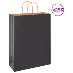 vidaXL Paper Bags 250 pcs with Handles Brown 21x11x36 cm Paper Grocery Bag - black, 32 x 12 x 42 cm