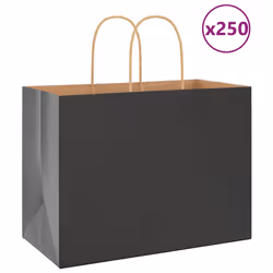vidaXL Paper Bags 250 pcs with Handles Brown 21x11x36 cm Paper Grocery Bag - black, 32 x 17 x 25 cm