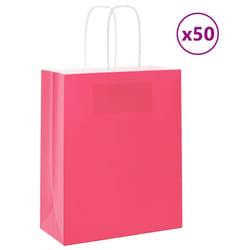 vidaXL Paper Bags 50 pcs with Handles Brown 15x8x21 cm Grocery Paper Gift Bag - pink, 18 x 8 x 22 cm