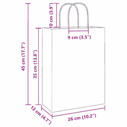 vidaXL Paper Bags 50 pcs with Handles Brown 15x8x21 cm Grocery Paper Gift Bag - pink, 26 x 12 x 35 cm - Additional view 3