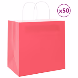 vidaXL Paper Bags 50 pcs with Handles Yellow 26x17x25 cm Paper Grocery Bag - pink, 26 x 17 x 25 cm/ 50 pcs