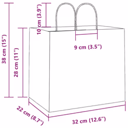 vidaXL Paper Bags 50 pcs with Handles Yellow 26x17x25 cm Paper Grocery Bag - blue, 32 x 22 x 28 cm/ 50 pcs