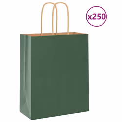 vidaXL Paper Bags 250 pcs with Handles Brown 21x11x36 cm Paper Grocery Bag - green, 18 x 8 x 22 cm