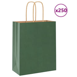 vidaXL Paper Bags 250 pcs with Handles Brown 21x11x36 cm Paper Grocery Bag - green, 18 x 8 x 22 cm