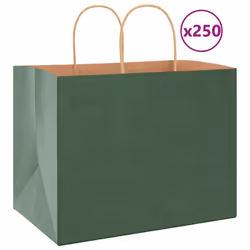 vidaXL Paper Bags 250 pcs with Handles Brown 21x11x36 cm Paper Grocery Bag - green, 32 x 22 x 24 cm