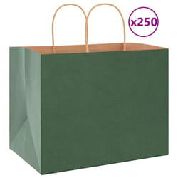 vidaXL Paper Bags 250 pcs with Handles Brown 21x11x36 cm Paper Grocery Bag - green, 32 x 22 x 24 cm