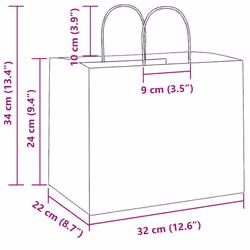 vidaXL Paper Bags 250 pcs with Handles Brown 21x11x36 cm Paper Grocery Bag - green, 32 x 22 x 24 cm