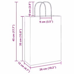 vidaXL Paper Bags 50 pcs with Handles Yellow 26x17x25 cm Paper Grocery Bag - red, 26 x 12 x 35 cm/ 50 pcs