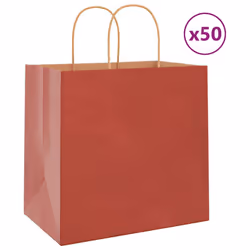 vidaXL Paper Bags 50 pcs with Handles Yellow 26x17x25 cm Paper Grocery Bag - red, 26 x 17 x 25 cm/ 50 pcs