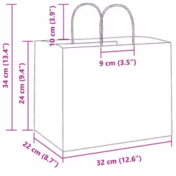 vidaXL Paper Bags 250 pcs with Handles Brown 21x11x36 cm Paper Grocery Bag - red, 32 x 22 x 24 cm