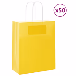 vidaXL Paper Bags 50 pcs with Handles Brown 15x8x21 cm Grocery Paper Gift Bag - yellow, 18 x 8 x 22 cm