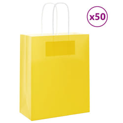 vidaXL Paper Bags 50 pcs with Handles Brown 15x8x21 cm Grocery Paper Gift Bag - yellow, 18 x 8 x 22 cm