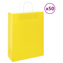 vidaXL Paper Bags 50 pcs with Handles Brown 15x8x21 cm Grocery Paper Gift Bag - yellow, 32 x 12 x 42 cm