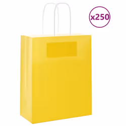 vidaXL Paper Bags 250 pcs with Handles Brown 21x11x36 cm Paper Grocery Bag - yellow, 18 x 8 x 22 cm
