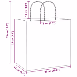 vidaXL Paper Bags 250 pcs with Handles Brown 21x11x36 cm Paper Grocery Bag - yellow, 26 x 17 x 25 cm - Additional view 3