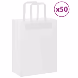 vidaXL Paper Bags 50 pcs with Handles White 54x15x49 cm Paper Grocery Bag - white, 21 x 11 x 28 cm