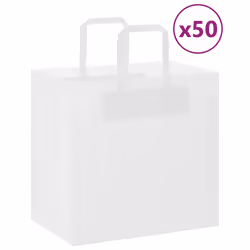 vidaXL Paper Bags 50 pcs with Handles White 54x15x49 cm Paper Grocery Bag - white, 26 x 17 x 25 cm
