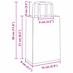 vidaXL Paper Bags 250 pcs with Handles White 21x11x28 cm Paper Grocery Bag - white, 15 x 8 x 21 cm/ 250 pcs