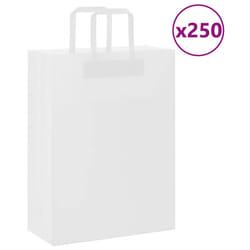 vidaXL Paper Bags 250 pcs with Handles White 21x11x28 cm Paper Grocery Bag - white, 26 x 12 x 35 cm/ 250 pcs