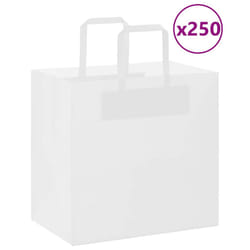 vidaXL Paper Bags 250 pcs with Handles White 21x11x28 cm Paper Grocery Bag - white, 26 x 17 x 25 cm/ 250 pcs