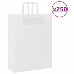 vidaXL Paper Bags 250 pcs with Handles White 21x11x28 cm Paper Grocery Bag - white, 32 x 12 x 42 cm/ 250 pcs