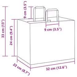 vidaXL Paper Bags 250 pcs with Handles White 21x11x28 cm Paper Grocery Bag - white, 32 x 22 x 24 cm/ 250 pcs