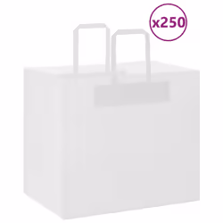 vidaXL Paper Bags 250 pcs with Handles White 21x11x28 cm Paper Grocery Bag - white, 32 x 22 x 28 cm/ 250 pcs