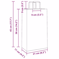 vidaXL Paper Bags 50 pcs with Handles White 54x15x49 cm Paper Grocery Bag - pink, 21 x 11 x 36 cm