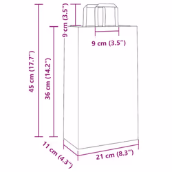 vidaXL Paper Bags 250 pcs with Handles White 21x11x28 cm Paper Grocery Bag - pink, 21 x 11 x 36 cm/ 250 pcs - Additional view 3
