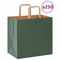 vidaXL Paper Bags 250 pcs with Handles White 21x11x28 cm Paper Grocery Bag - green, 26 x 17 x 25 cm/ 250 pcs