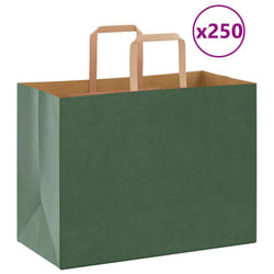 vidaXL Paper Bags 250 pcs with Handles White 21x11x28 cm Paper Grocery Bag - green, 32 x 17 x 25 cm/ 250 pcs