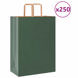 vidaXL Paper Bags 250 pcs with Handles White 21x11x28 cm Paper Grocery Bag - green, 32 x 17 x 44 cm/ 250 pcs
