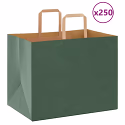 vidaXL Paper Bags 250 pcs with Handles White 21x11x28 cm Paper Grocery Bag - green, 32 x 22 x 24 cm/ 250 pcs
