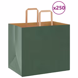 vidaXL Paper Bags 250 pcs with Handles White 21x11x28 cm Paper Grocery Bag - green, 32 x 22 x 28 cm/ 250 pcs