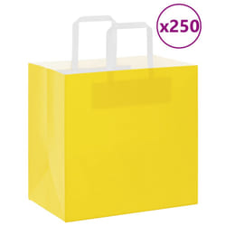 vidaXL Paper Bags 250 pcs with Handles White 21x11x28 cm Paper Grocery Bag - yellow, 26 x 17 x 25 cm/ 250 pcs