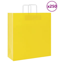vidaXL Paper Bags 250 pcs with Handles White 21x11x28 cm Paper Grocery Bag - yellow, 45 x 17 x 48 cm/ 250 pcs