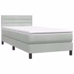 vidaXL Box Spring Bed with Mattress Light Grey 80x210 cm Velvet bed bed frame - Additional view 4