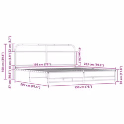 vidaXL Metal Bed Frame without Mattress Sonoma Oak 193x203 cm