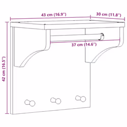 vidaXL Wall-mounted Coat Rack SANDNES 43x30x42 cm Solid Wood Pine - wallnut - Additional view 10