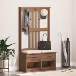 vidaXL Hall Tree SANDENS 87x40x159.5cm Solid Wood Pine hallway bench - wallnut