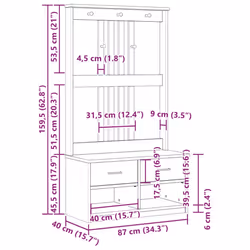 vidaXL Hall Tree SANDENS 87x40x159.5cm Solid Wood Pine hallway bench - wallnut
