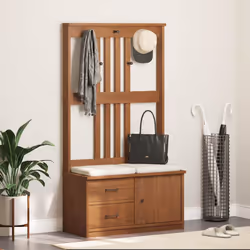 vidaXL Hall Tree SANDENS White 87x40x159.5cm Solid Wood Pine hallway bench - acacia