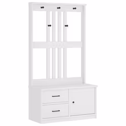 vidaXL Hall Tree SANDENS White 87x40x159.5cm Solid Wood Pine hallway bench - white