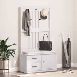 vidaXL Hall Tree SANDENS White 87x40x159.5cm Solid Wood Pine hallway bench - white