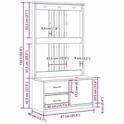 vidaXL Hall Tree SANDENS White 87x40x159.5cm Solid Wood Pine hallway bench - white